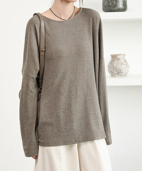 ドルマンスリーブロンTゆったりカットソー レディース オーバーサイズロングTシャツ 落ち感秋服 大人可愛いプルオーバー クルーネックトップス長袖 抜け感体型カバー 2SHENSHI-002